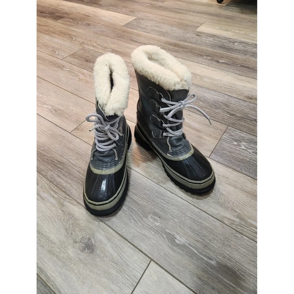 Sorel Kaufman Caribou Gray Men 6 Winter Boots Wool Liners Canada Women 7.5